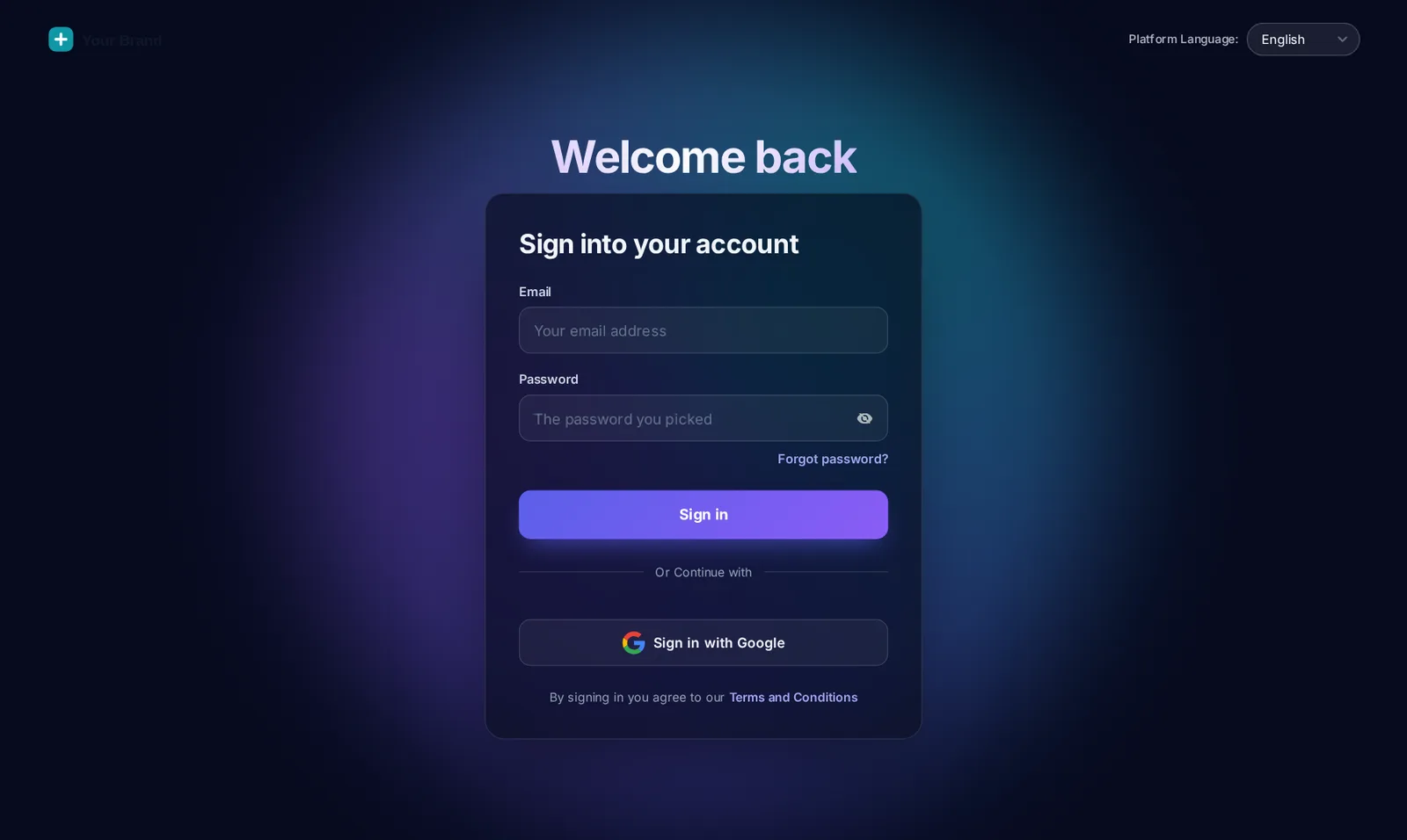 Prism ring animated GoHighLevel login page on a dark graphite background